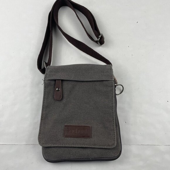 Sechunk Travel Crossbody Shoulder Bag Gray Canvas Front Flap Multiple Pockets - Picture 1 of 11